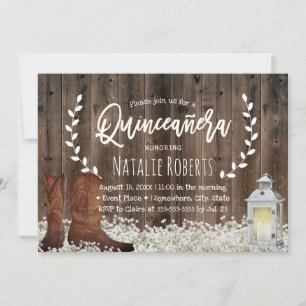 Lantern Rustic Blommigt Cowgirl Barn Quinceanera 1 Inbjudningar