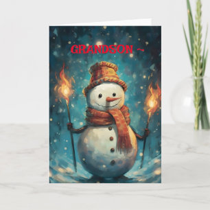 LANTERN SNÖGUBBE GRANDSON CHRISTMAS CARDD TACK KORT