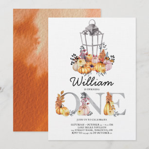 Lantern Watercolor Autumn First Birthday Inbjudningar