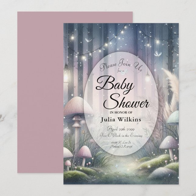 Lanternlight Dreams Enchanted Forest Baby Shower Inbjudningar (Fram/baksida)