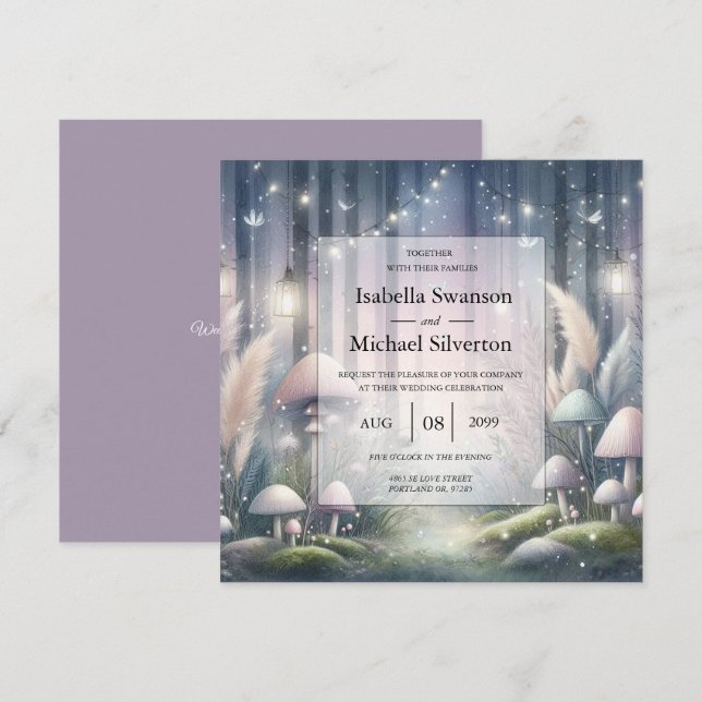 Lanternlight Dreams Enchanted Forest Bröllop Inbjudningar (Fram/baksida)