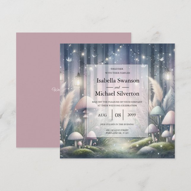 Lanternlight Dreams Enchanted Forest Bröllop Inbjudningar (Fram/baksida)