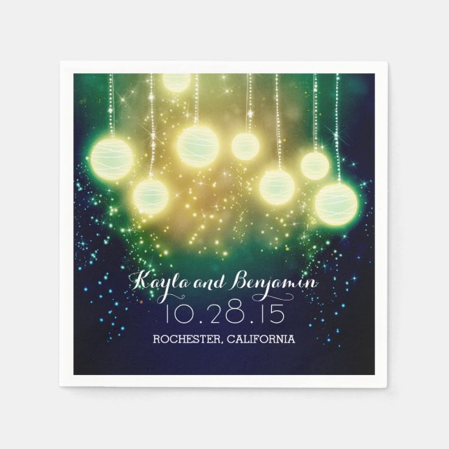 Lanternor för Teal Blue Bröllop Pappersservett (Framsidan)