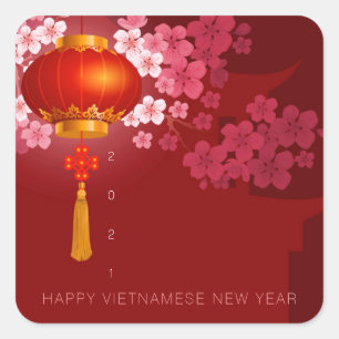 Lanternor Hao Dao Lycklig Vietnamese New c Year Sq Fyrkantigt Klistermärke