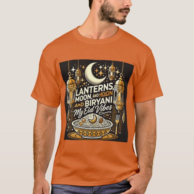 Lanternor, Måne och Biryani Eid Al Fitr Tshirt T Shirt (Framsida)