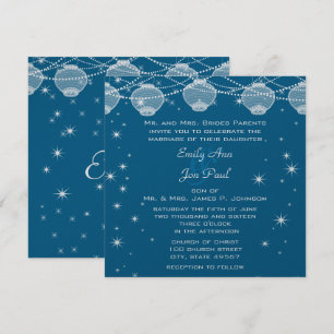 Lanternor Stars Garland Bröllop Teal & Silver Inbjudningar