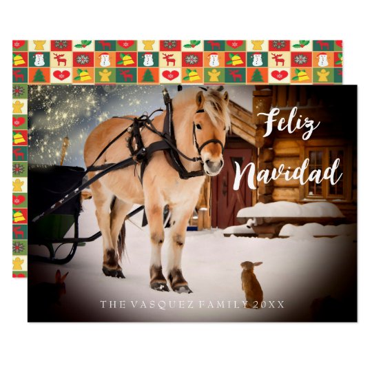 Lantgård för Feliz Navidad julkortnatt med hästen 8,9 X 12,7 Cm Inbjudningskort
