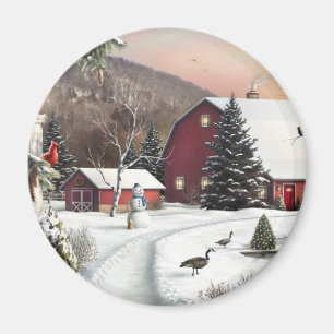 Lantgård för vintagejulvinter magnet