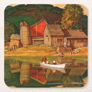 Lantgårddamm landskap vid meaden Schaeffer Underlägg Papper Kvadrat
