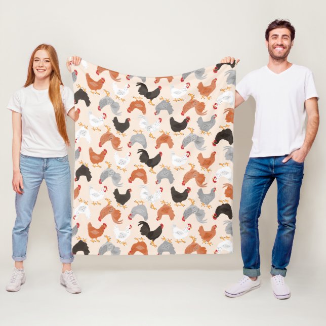 Lantgårdhönamönster Fleecefilt (På plats)