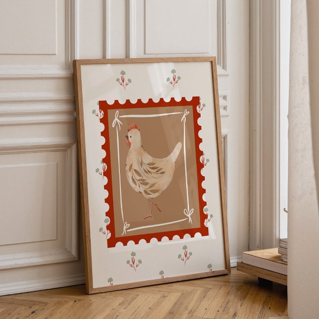 Lantgårdskyckling Nurseries Väggkonsttryck Poster (Farmhouse chicken nursery wall art with neutral tones for cozy baby room decor)