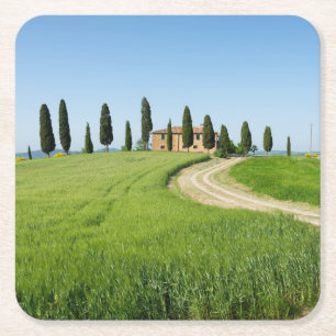Lantgårdvilla med cypressträd i Tuscany Underlägg Papper Kvadrat