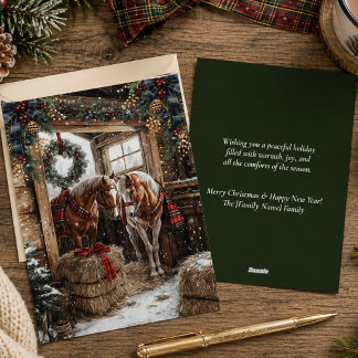 Lanthäststall Vinter Tartan Rutig Jul Julkort