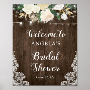 Lantlampa med lantlig blomsterdekor Bröllopsdusch  Poster