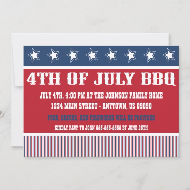 Lantlig 4th av Juli BBQ-inbjudningar Inbjudningar (Framsida)