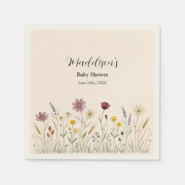 Lantlig äng med vilda blommor baby shower papperss pappersservett