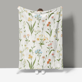 Lantlig äng med vilda blommor Handritad flerfärgad Fleecefilt