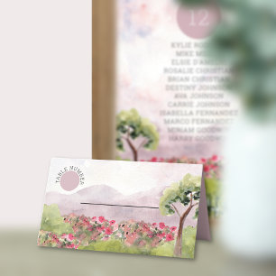 Lantlig äng Watercolor Bröllop Dusty Rose Placeringskort