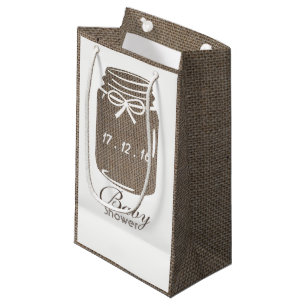 Lantlig baby shower för BurlapMasonburk