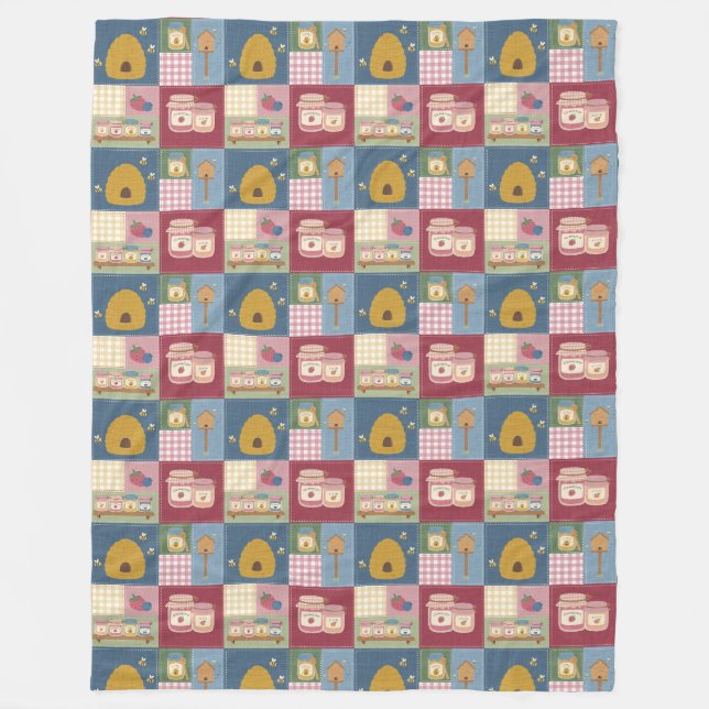 Lantlig bärpatchwork-quiltmönster fleecefilt (Framsidan)