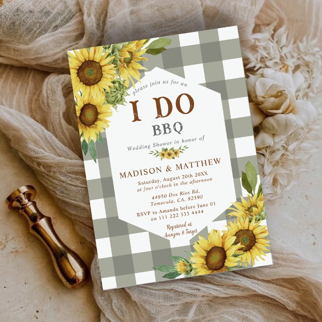 Lantlig BBQ Jag gör Solros Bröllop Brudfest Inbjudningar (Country Rustic I Do BBQ Sunflower Wedding Shower Invitation)