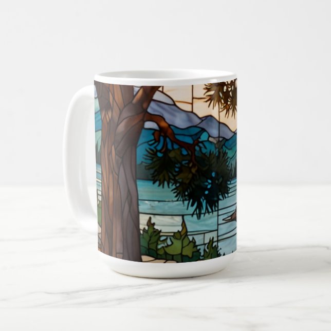 Lantlig bergskedjelandschaft i glasmålning kaffemugg (Framsida vänster)