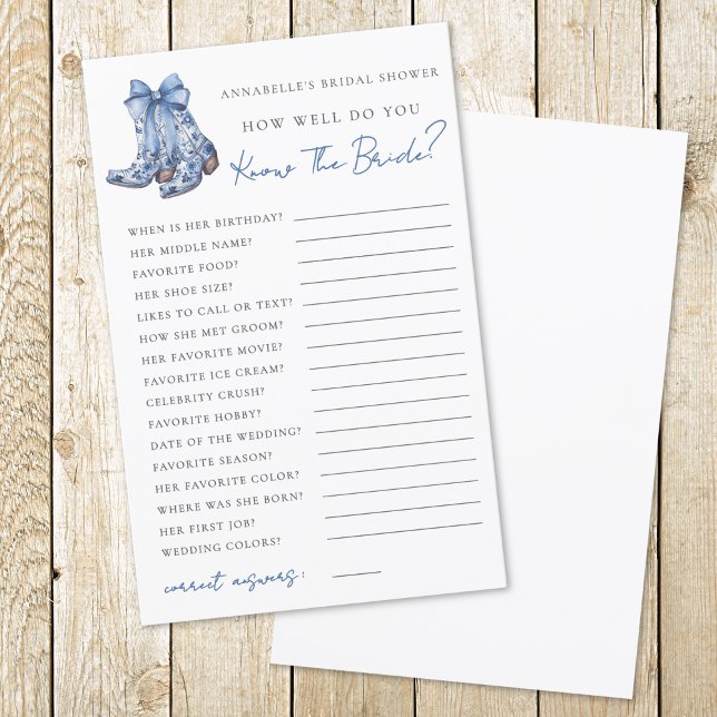 Lantlig Blå Band Cowboy Bröllopsduschspel (Country Blue Bow Cowboy Bridal Shower Game)