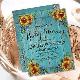 Lantlig blå solros baby shower-inbjudan vykort