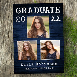 Lantlig blå träplanka 3 fotograduation meddelande
