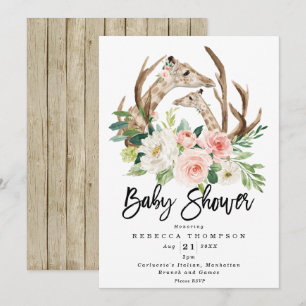 lantlig blom- modern baby shower för giraff inbjudningar