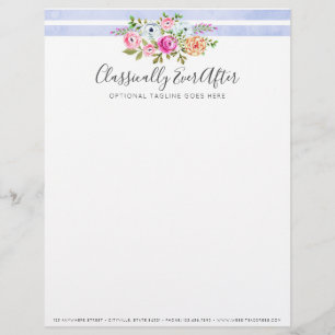 Lantlig Blomma Akvarell Modern Rand Shabby Chic Brevhuvud