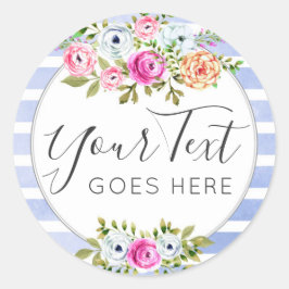 Lantlig Blomma Akvarell Modern Rand Shabby Chic Runt Klistermärke