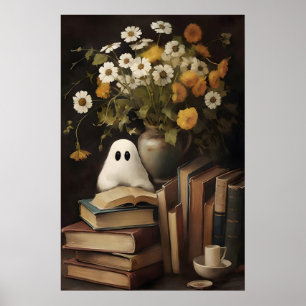 Lantlig blomma spökbok utskrivbar, Halloween Poster