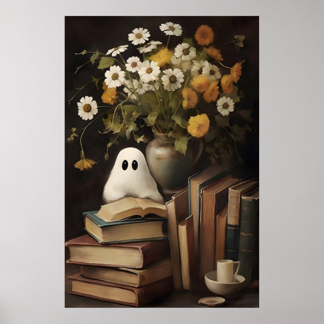 Lantlig blomma spökbok utskrivbar, Halloween Poster (Framsidan)