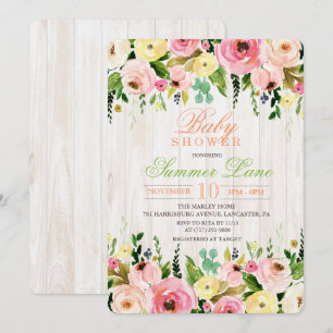 Lantlig Blommig Bebis Shower Inbjudan