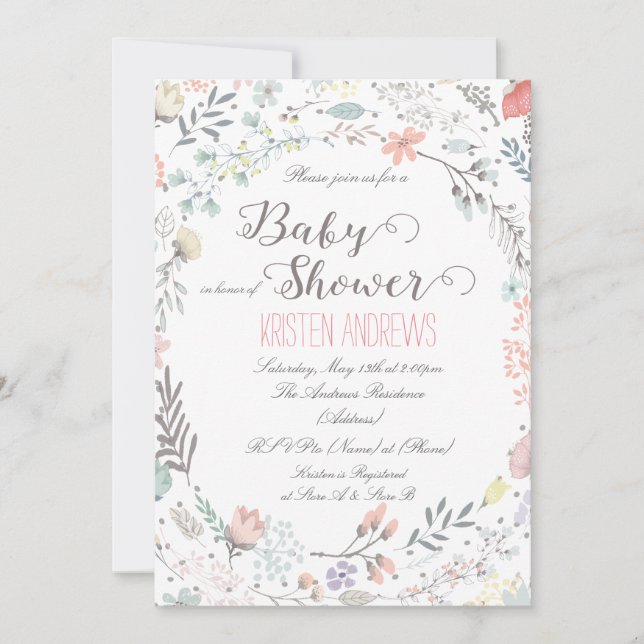 Lantlig Blommig Bebis Shower Inbjudan II (Framsida)