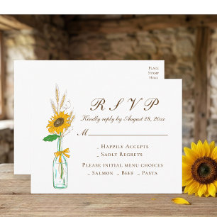 Lantlig Blommig Gul Solros Bröllop RSVP Inbjudan Vykort