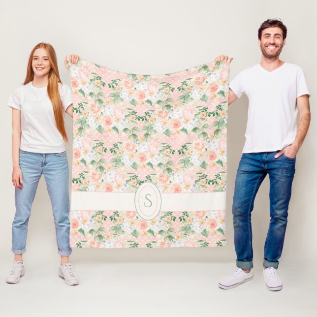 Lantlig Blommig Rosa Prickig Söt Fleecefilt (På plats)
