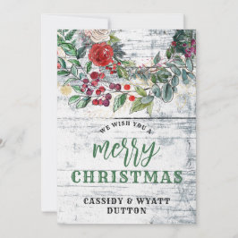 Lantlig Blommig Trä Jul Julkort