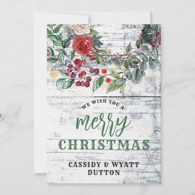 Lantlig Blommig Trä Jul  Julkort (Framsida)