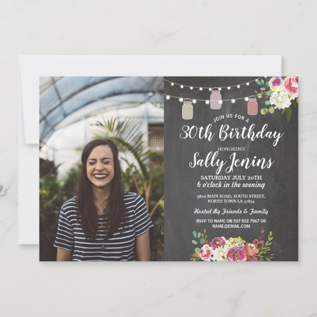 Lantlig blommigt för krita för inbjudningar (Framsida)