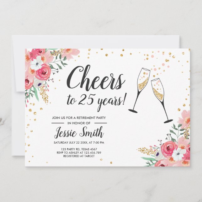 Lantlig blommigt för pensionpartyinbjudan inbjudningar (Framsida)