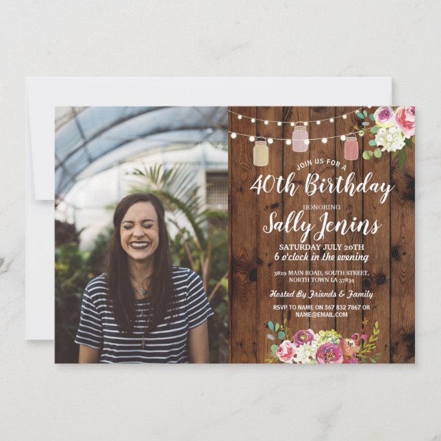 Lantlig blommigt för trä för inbjudningar (Framsida)