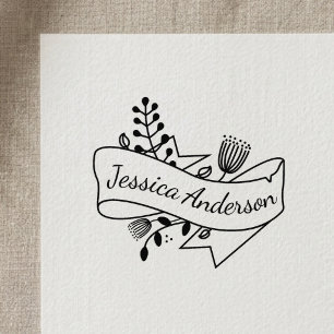 Lantlig blomsterbandemblem med personligt namn stämpel