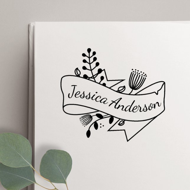 Lantlig blomsterbandemblem med personligt namn stämpel (Skapare uppladdad)