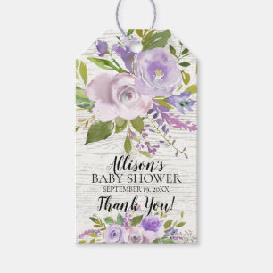 Lantlig Blomsterbukett av Lavendel Babyfirande Pre Presentetikett
