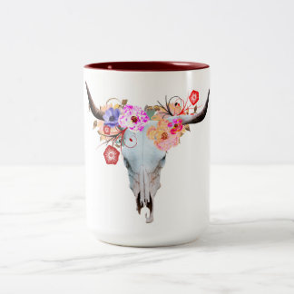 Lantlig Boho blom- Longhornskalle Två-Tonad Mugg