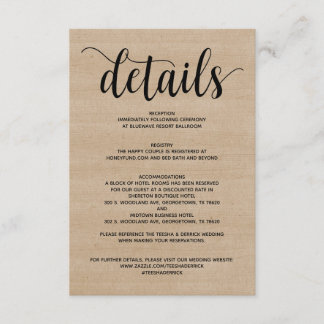 Lantlig bondbröllopsdetaljer bifogat kort