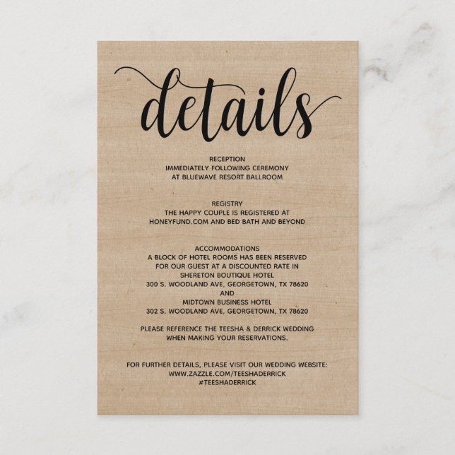 Lantlig bondbröllopsdetaljer bifogat kort (Framsida)