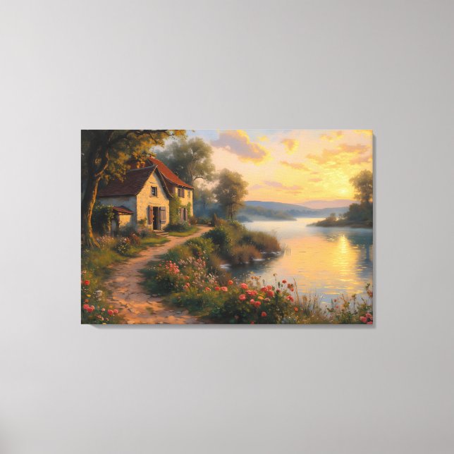 Lantlig Bondgård Soluppgångslandskap Canvastryck (Framsida)